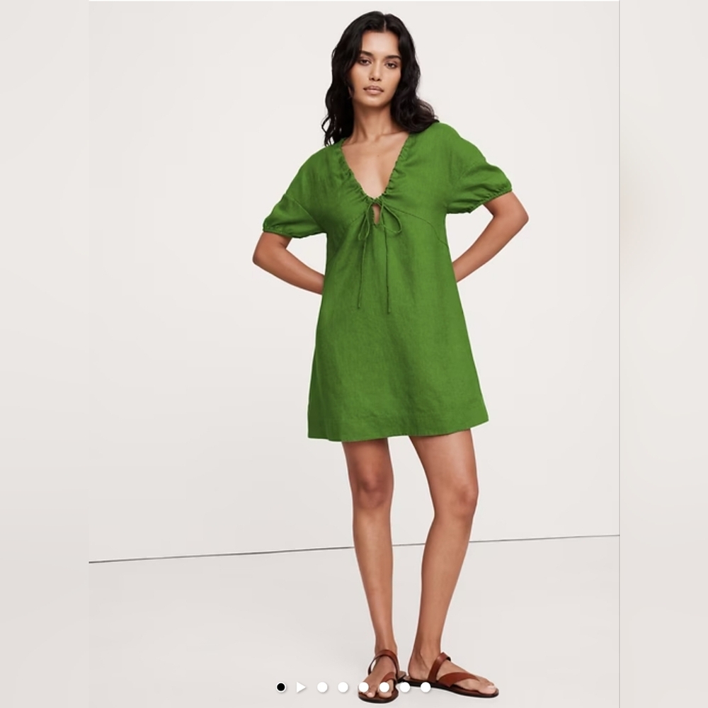 NWT Banana Republic Linen Tie-Front Mini Dress Size Medium In Scenic Trail Green